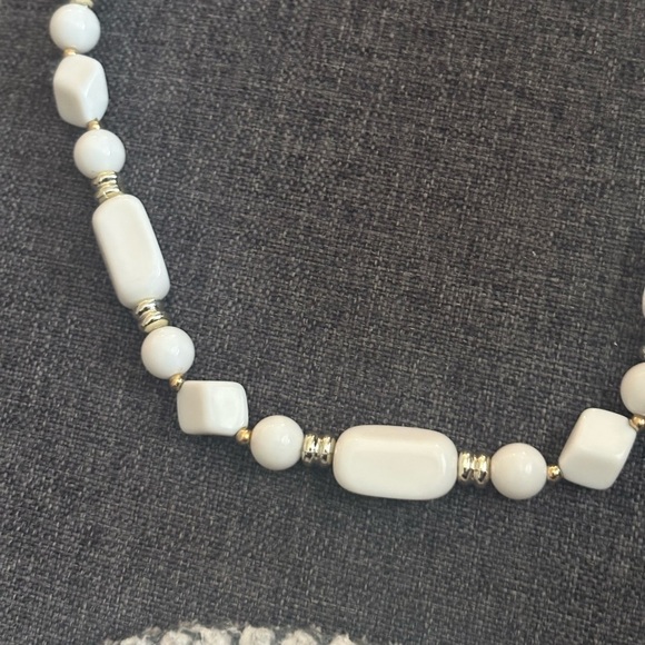 Vintage long white beaded necklace, mixed shapes w/ gold-tone spacers, 40” - Picture 3 of 5